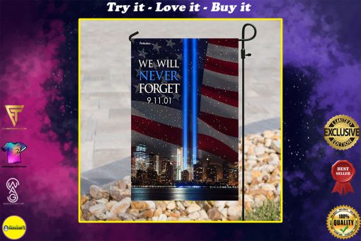 september 11th 2001 we will never forget all over print flag