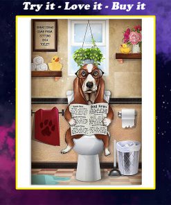vintage basset hound sitting on toilet poster