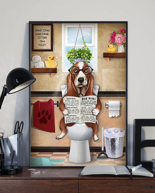 vintage basset hound sitting on toilet poster 3