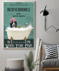 vintage berne doodle dog bath soap wash your paws poster 2