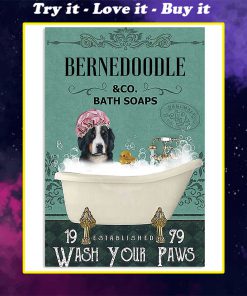 vintage berne doodle dog bath soap wash your paws poster