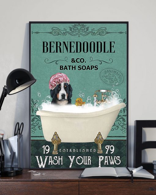 vintage berne doodle dog bath soap wash your paws poster 3