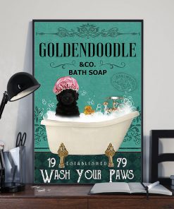 vintage black golden doodle bath soap wash your paws poster 4
