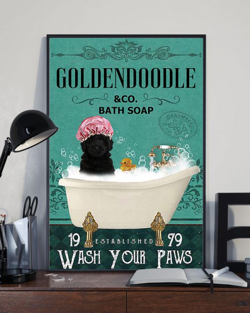 vintage black golden doodle bath soap wash your paws poster 4