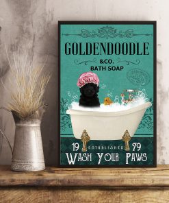vintage black golden doodle bath soap wash your paws poster 5