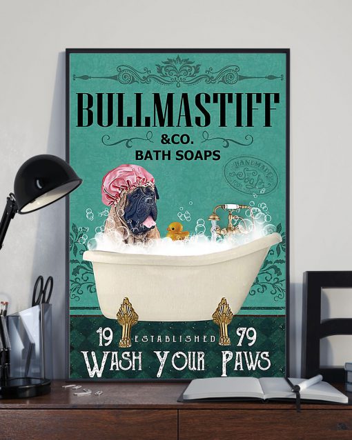 vintage bull mastiff bath soap wash your paws poster 4