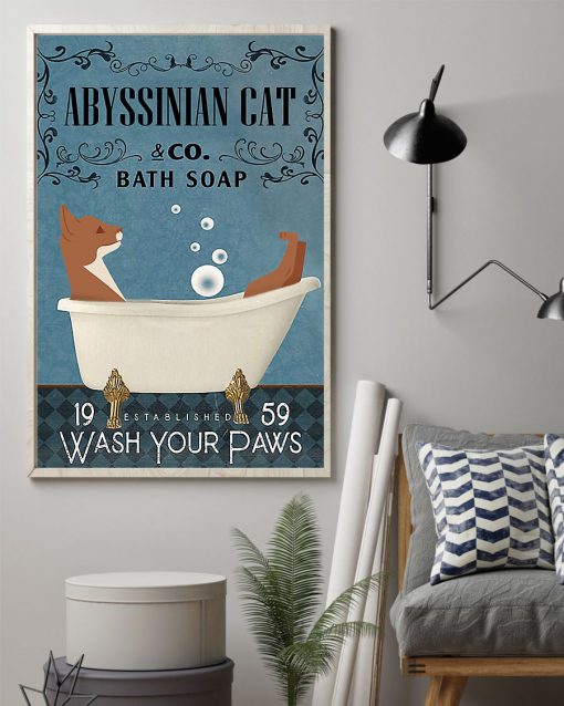 vintage cat abyssinian bath soap wash your paws poster 2