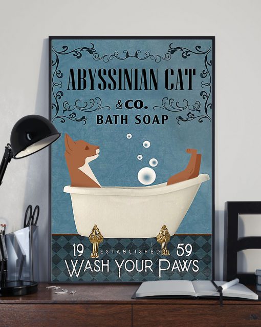 vintage cat abyssinian bath soap wash your paws poster 3