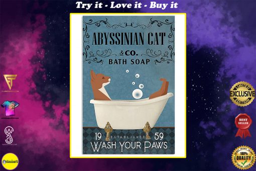 vintage cat abyssinian bath soap wash your paws poster