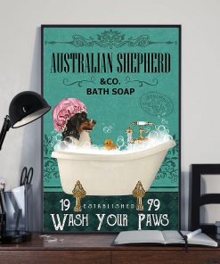 vintage dog australian shepherd bath soap wash your paws poster 3