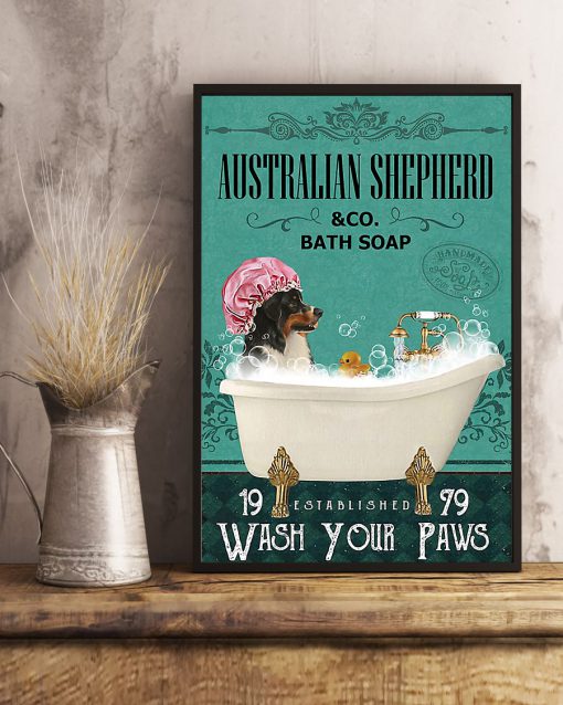 vintage dog australian shepherd bath soap wash your paws poster 5