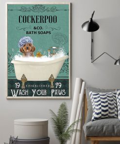 vintage dog cockapoo bath soap wash your paws poster 2