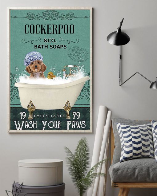 vintage dog cockapoo bath soap wash your paws poster 2