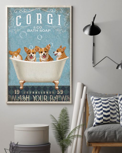 vintage dog corgi bath soap wash your paws poster 2