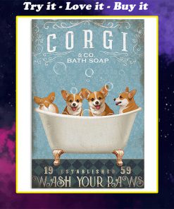 vintage dog corgi bath soap wash your paws poster