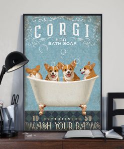 vintage dog corgi bath soap wash your paws poster 3