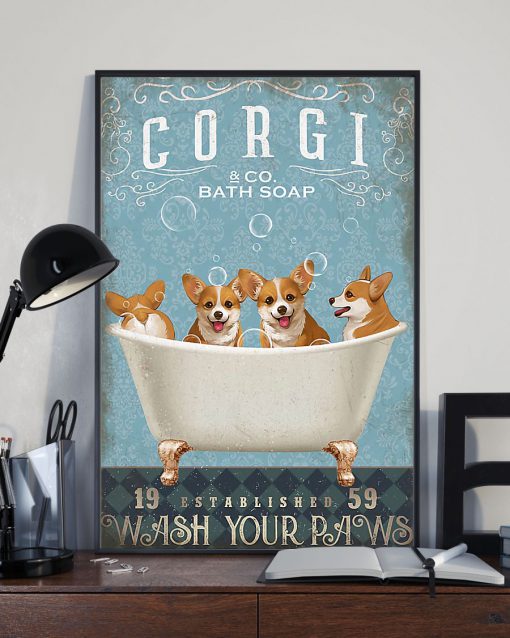 vintage dog corgi bath soap wash your paws poster 3