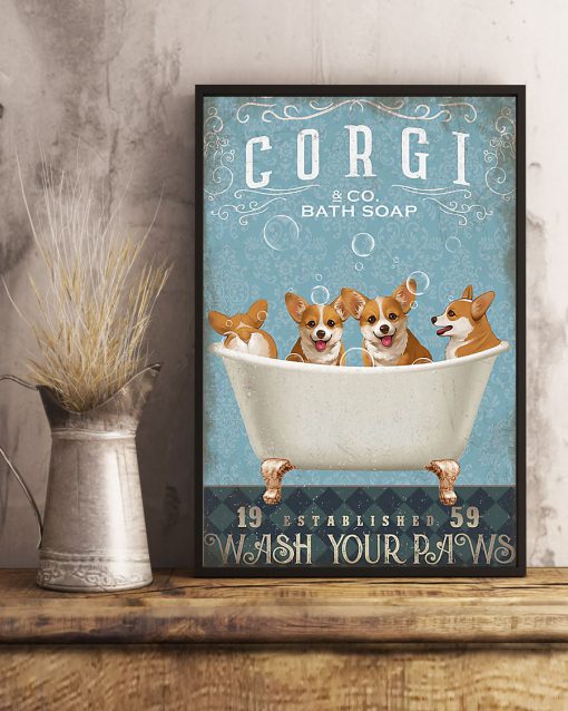 vintage dog corgi bath soap wash your paws poster 5