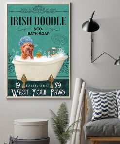 vintage dog irish doodle bath soap wash your paws poster 2