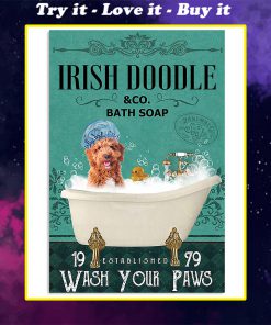 vintage dog irish doodle bath soap wash your paws poster