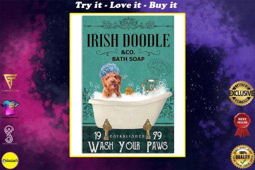 vintage dog irish doodle bath soap wash your paws poster