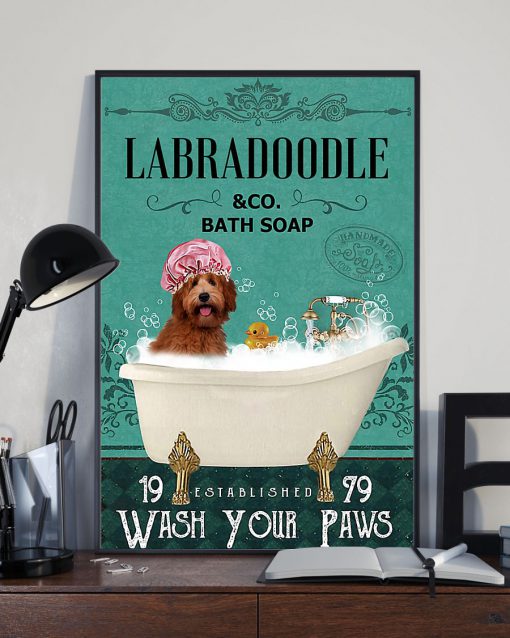 vintage dog labradoodle bath soap wash your paws poster 3
