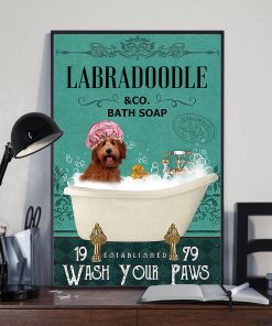 vintage dog labradoodle bath soap wash your paws poster 4