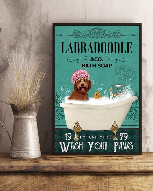 vintage dog labradoodle bath soap wash your paws poster 5