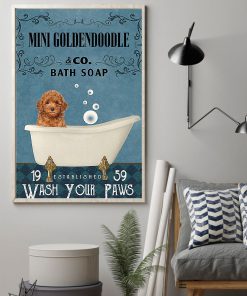 vintage dog mini golden doodle bath soap wash your paws poster 2
