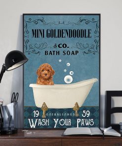 vintage dog mini golden doodle bath soap wash your paws poster 3