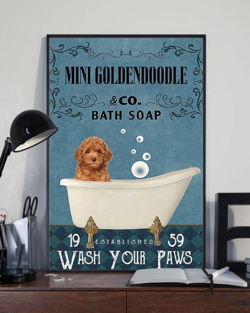 vintage dog mini golden doodle bath soap wash your paws poster 3