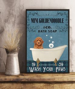 vintage dog mini golden doodle bath soap wash your paws poster 5