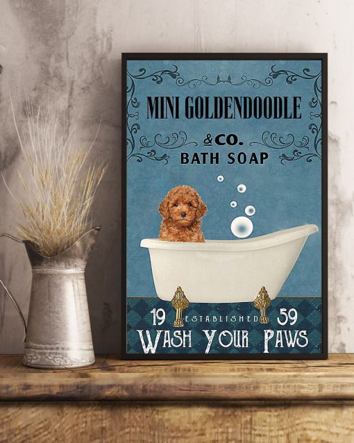 vintage dog mini golden doodle bath soap wash your paws poster 5