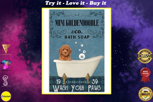 vintage dog mini golden doodle bath soap wash your paws poster