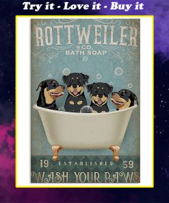 vintage dog rottweiler bath soap wash your paws poster