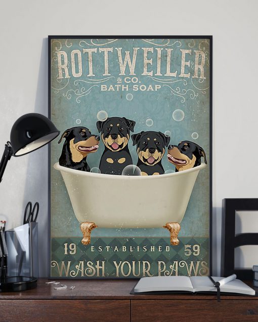 vintage dog rottweiler bath soap wash your paws poster 3