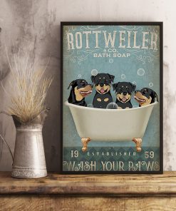vintage dog rottweiler bath soap wash your paws poster 5