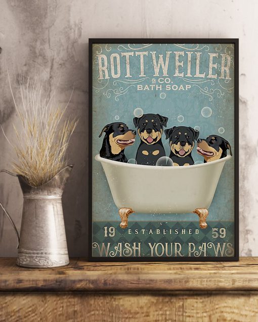 vintage dog rottweiler bath soap wash your paws poster 5