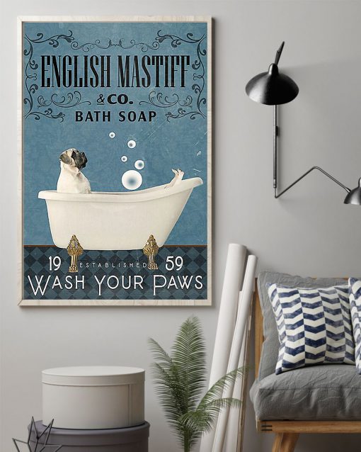 vintage english mastiff bath soap wash your paws poster 2