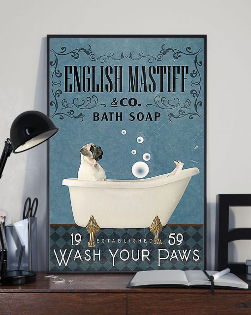 vintage english mastiff bath soap wash your paws poster 3