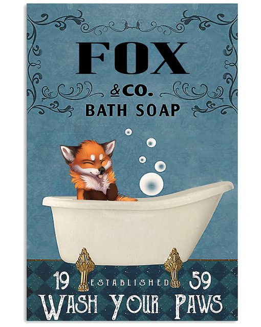 vintage fox bath soap wash your paws poster 2