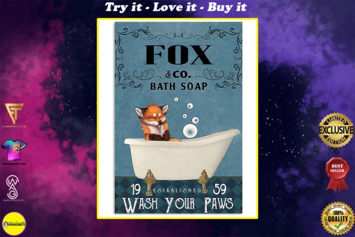 vintage fox bath soap wash your paws poster