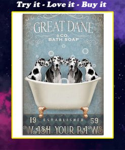 vintage great dane bath soap wash your paws poster