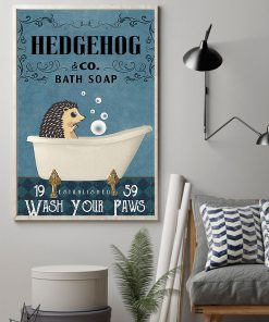 vintage hedgehog bath soap wash your paws poster 2