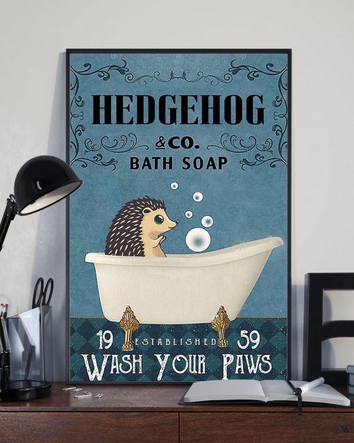 vintage hedgehog bath soap wash your paws poster 4