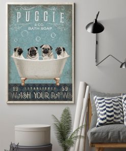 vintage pug dog bath soap wash your paws poster 2