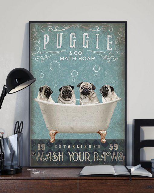vintage pug dog bath soap wash your paws poster 3