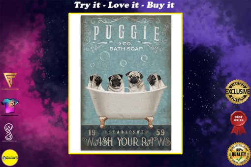 vintage pug dog bath soap wash your paws poster