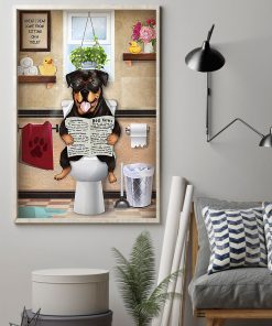 vintage rottweiler dog sitting on toilet great ideas poster 2