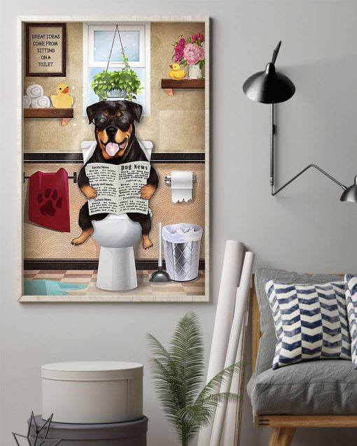 vintage rottweiler dog sitting on toilet great ideas poster 2